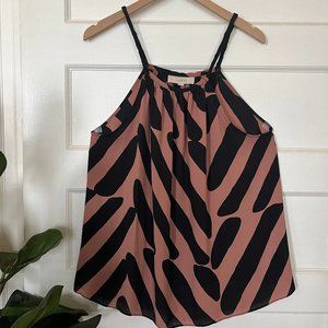 Ann Taylor LOFT Black + Brown Print Braided Halter Blouse | XXL